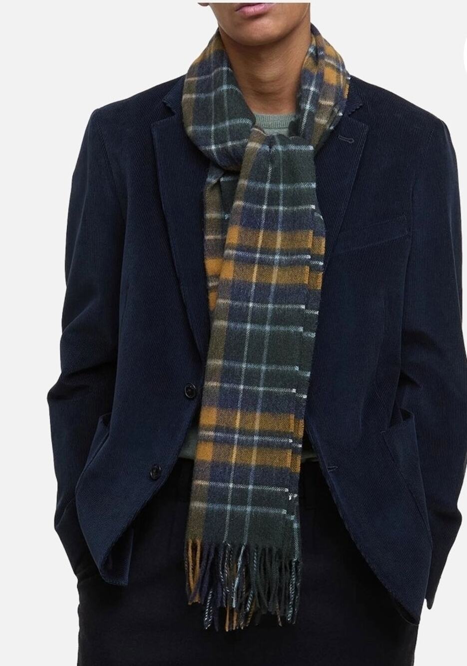 NWT Barbour Check Tartan Plaid Unisex Lambswool Cashmere Blend Fringe Wrap Scarf
